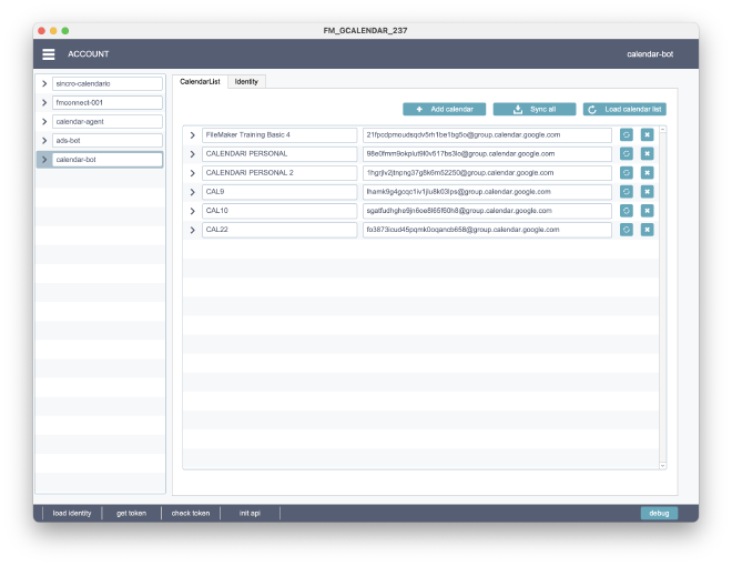 FM GCalendar — Accounts table