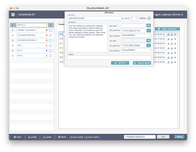 FM GCalendar — Event editing