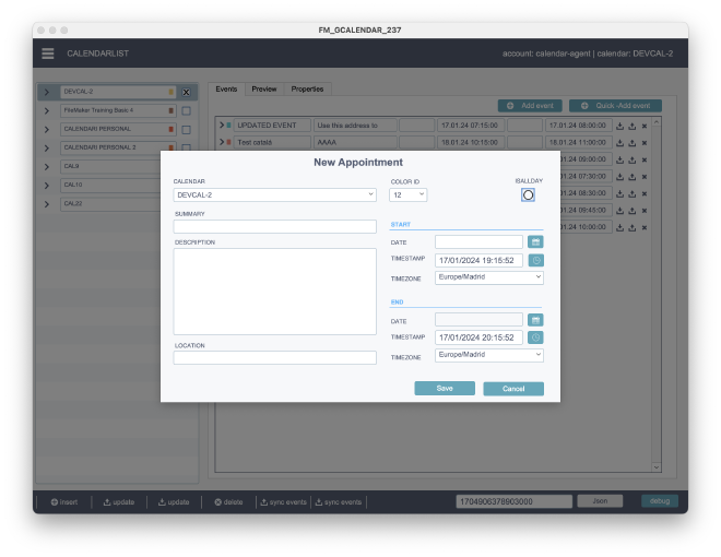 FM GCalendar — Editor popup