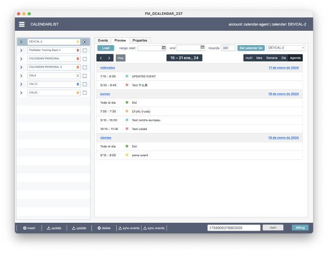 FM GCalendar — Agenda view