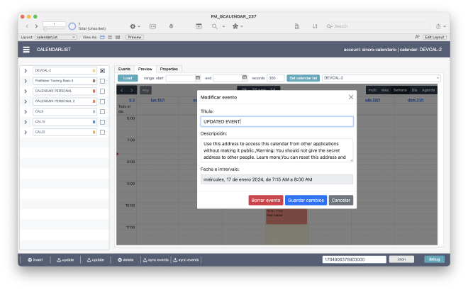 FM GCalendar — Inline edit