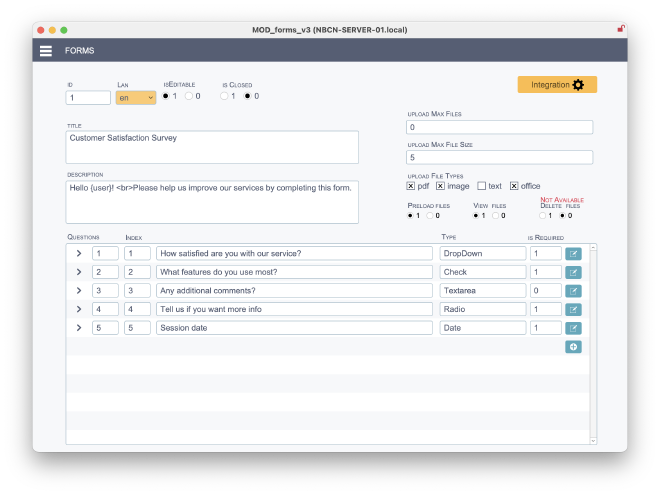 Form Definition Interface
