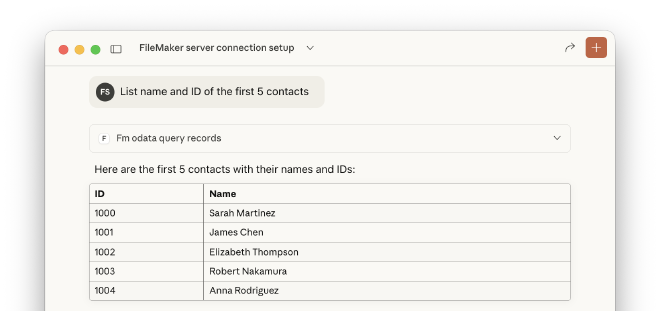 Use case ok MCP FM-ODATA in Claude